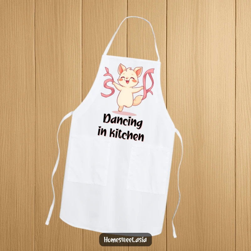Funny apron featuring an animal character dancing with flowing silk ribbons, ideal for a humorous and artistic cooking experience.