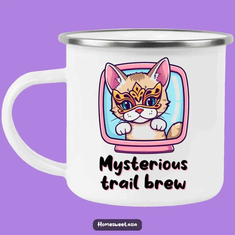 Durable Funny Cat Mask Camping Mug: Adventure with Mysterious Humor