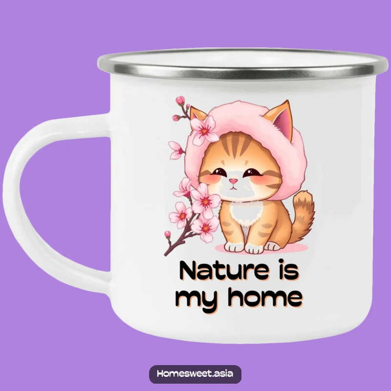 Funny Cat Fur Hat Camping Mug - Outdoor Blossom Sniffing Adventure Gift