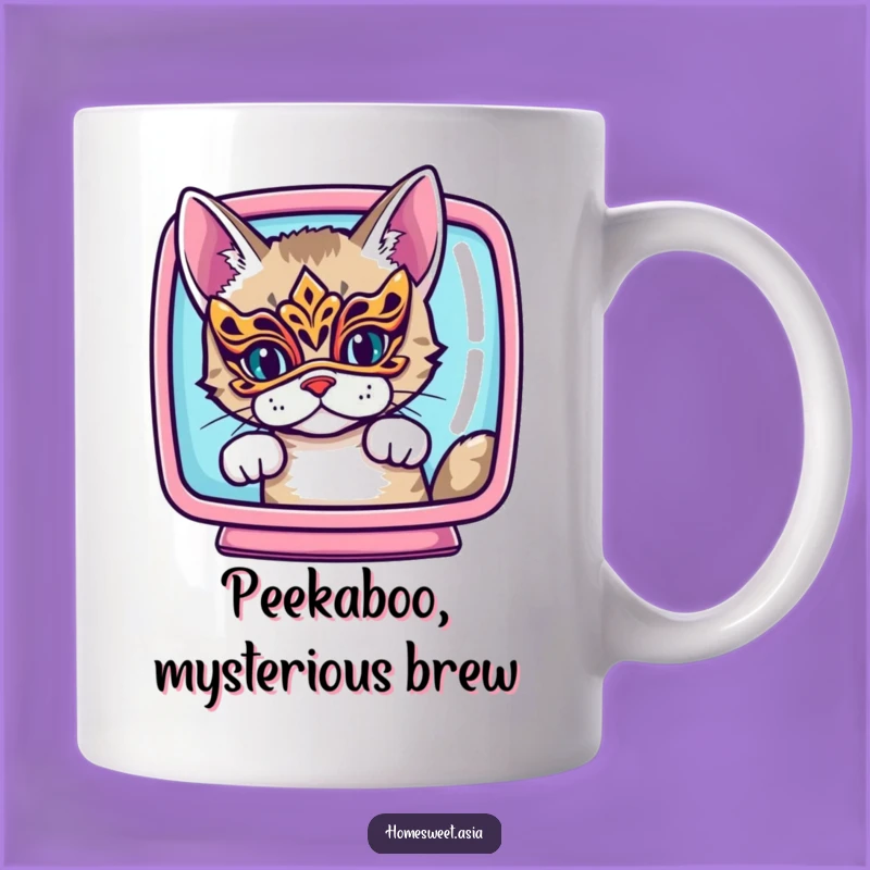 Funny Mysterious Cat Mask Mug: Intrigue and Humor for Your Coffee Break