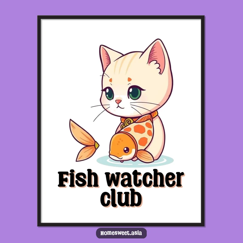 Funny Cat Koi Digital Art: Instantly Add Serene Humor Home