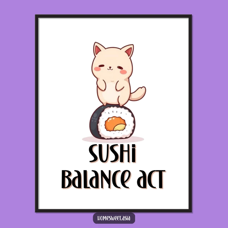 Funny Sushi Animal Digital Print - Instant Humorous Wall Decor Gift