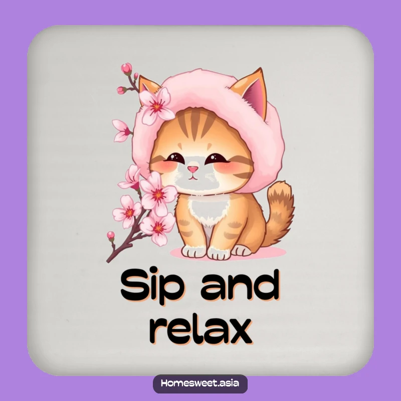 Funny Cat Blossom Sniffing Coaster - Fur Hat Kitty Drink Protection Gift