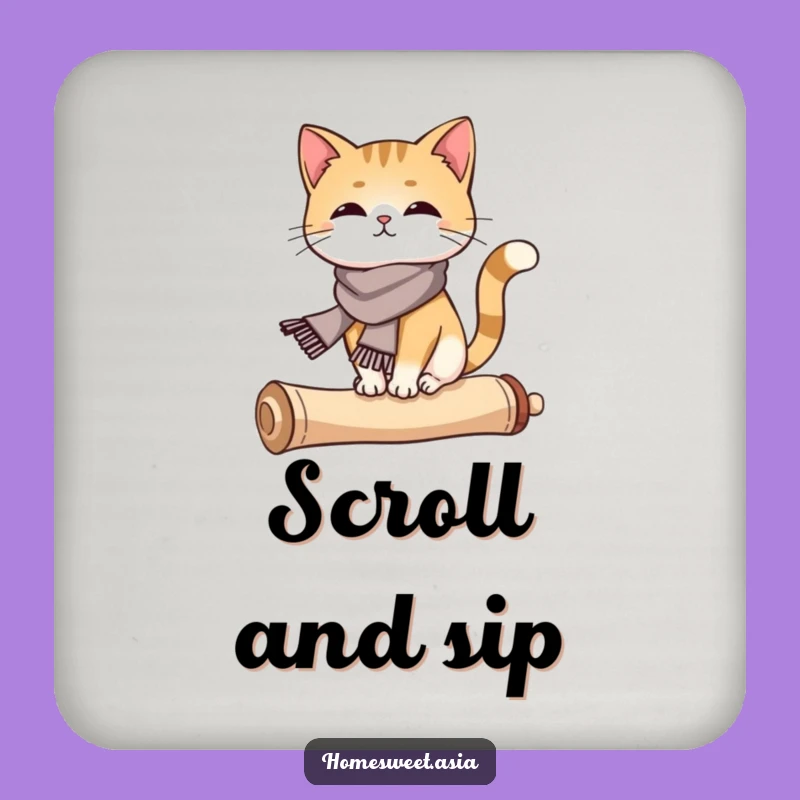 Set of Funny Cat Scroll Coasters: Protect Surfaces with Sophisticated Humor