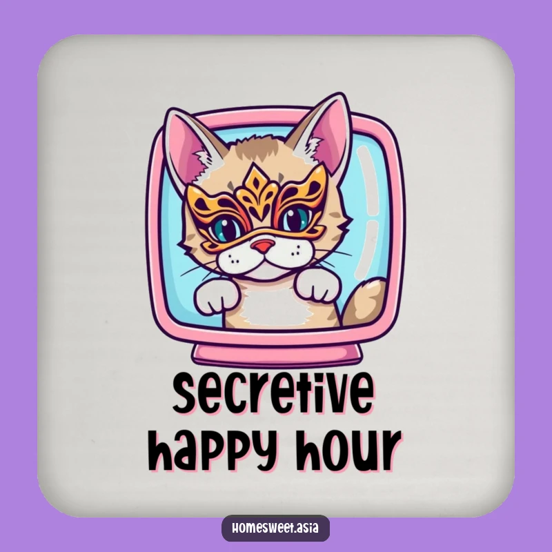 Set of Funny Cat Mask Coasters: Protect Surfaces with Mysterious Humor