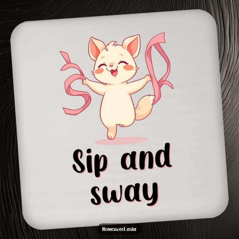 Funny coaster featuring an animal character dancing with flowing silk ribbons, adding a humorous and artistic touch to tables.