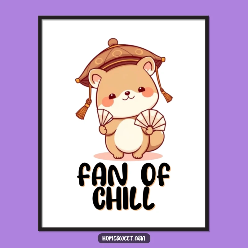 Funny Asian Hat Animal Fan Poster: Whimsical Wall Art & Gift