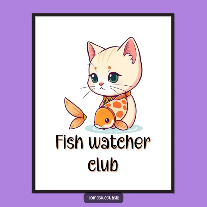 Serene Funny Cat Koi Poster: Add Peaceful Humor to Your Wall Decor