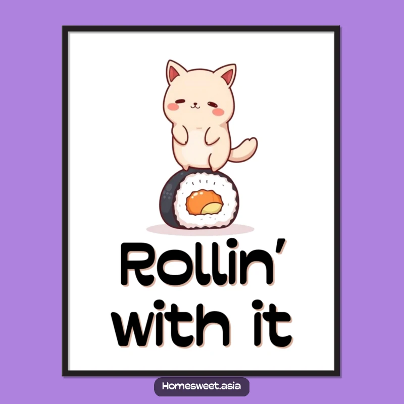 Funny Sushi Animal Balancing Poster - Whimsical Wall Art Humorous Gift