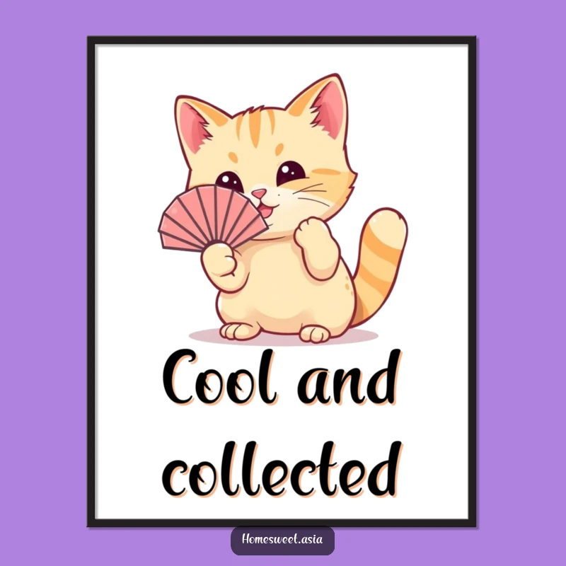 Vibrant Funny Cat Fan Poster: Add Playful Coolness to Your Wall Decor