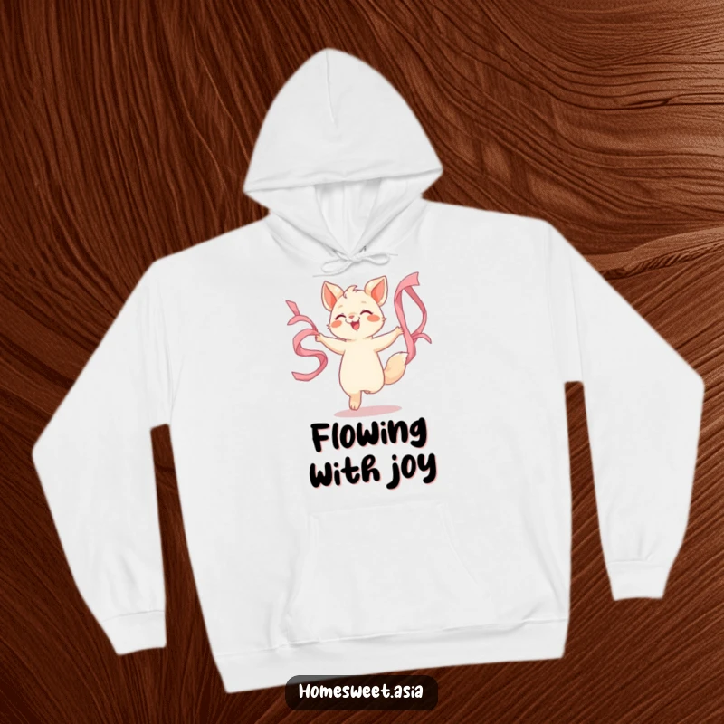 Funny hoodie featuring an animal character dancing gracefully with flowing silk ribbons, offering warmth and a touch of artistic flair.