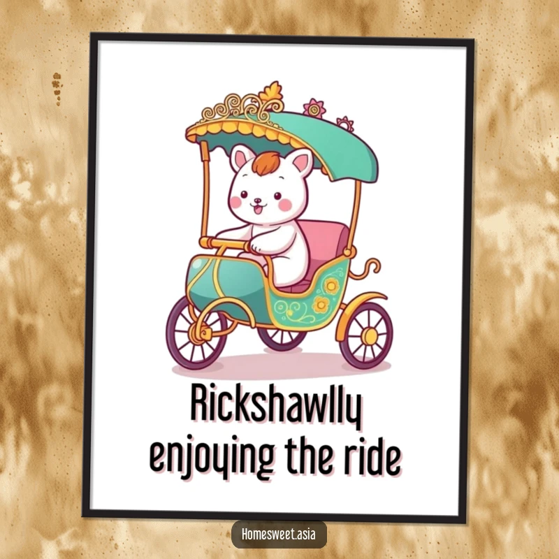 Funny Free Printable Wall Art: a happy animal confidently riding in a stylized, ornate rickshaw.