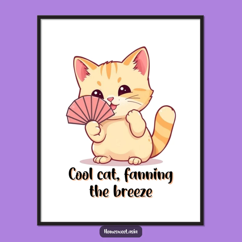 Free Printable Cat Art: Waving Fan Playful Downloadable Decor