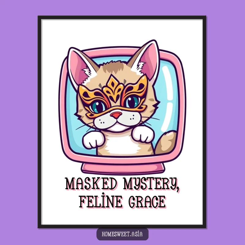 Free Printable Cat Art: Masked Peek Behind Screen Downloadable Style