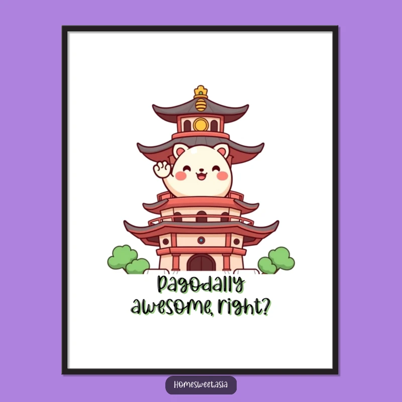 Funny Free Printable Wall Art: Happy Animal Pagoda Scene, Exotic Downloadable Art