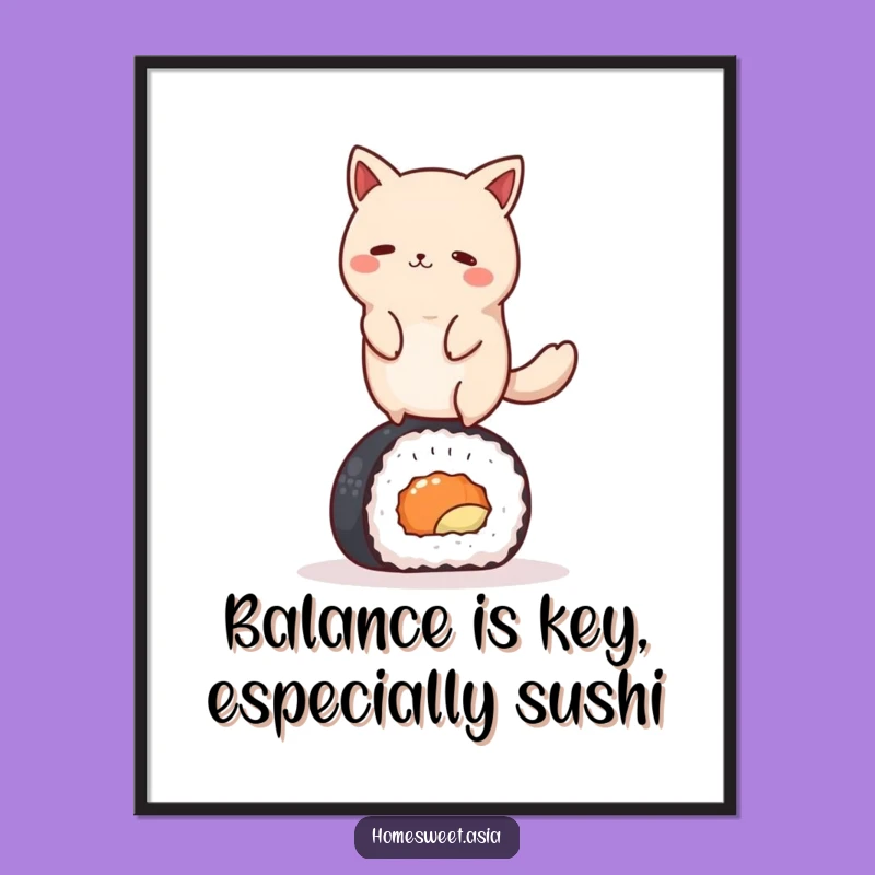 Funny Free Printable Wall Art: Sushi Roll Balancing Animal, Downloadable Art Gift!