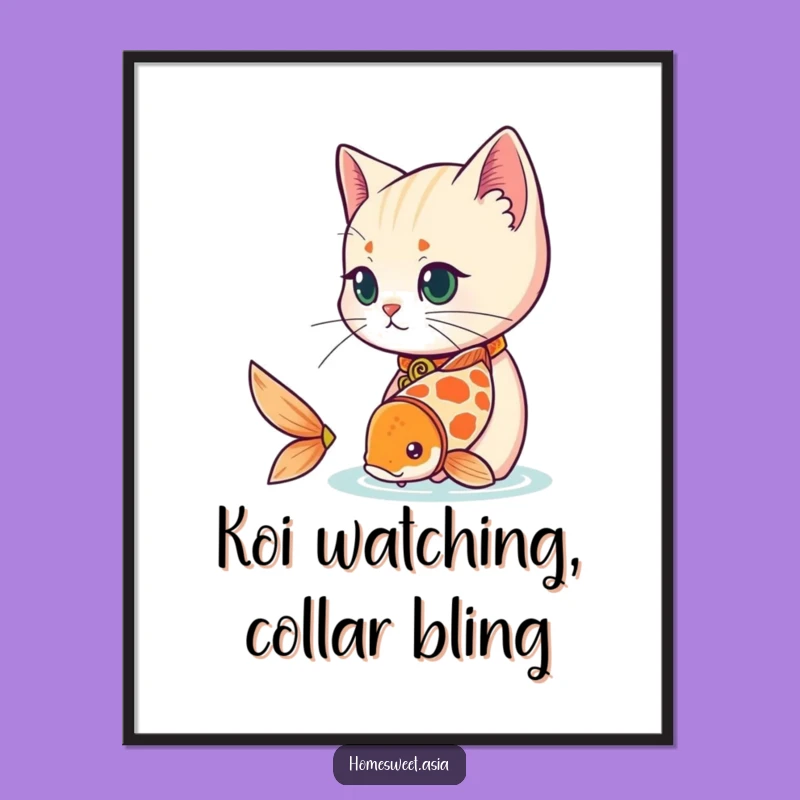 Free Printable Cat Art: Koi Observer Downloadable Whimsy Decor
