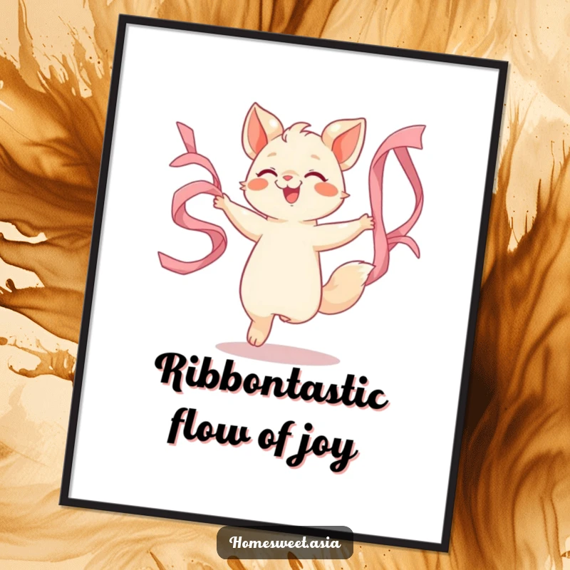 Funny Free Printable Wall Art: an animal character in mid-dance, swirling with flowing silk ribbons.
