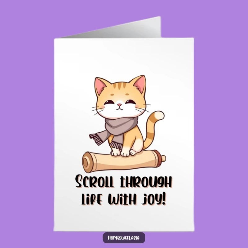 Free Printable Cat Birthday Card: Elegant Scroll Balance Downloadable Fun