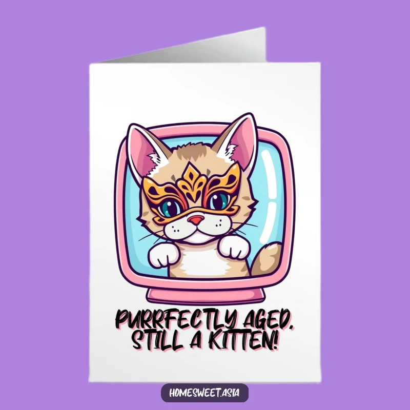 Free Printable Cat Birthday Card: Mysterious Masked Peek Downloadable Fun