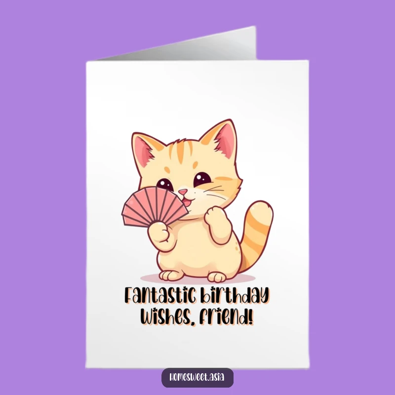 Free Printable Cat Birthday Card: Waving Fan Fun Downloadable Joy