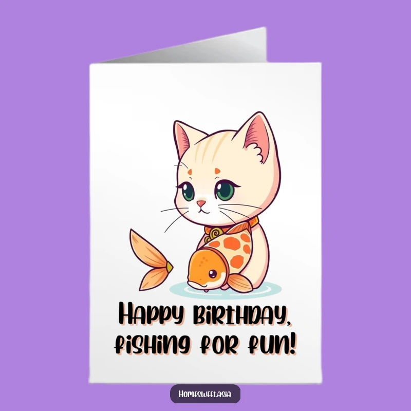Free Printable Cat Birthday Card: Koi Fish Watcher Downloadable Fun