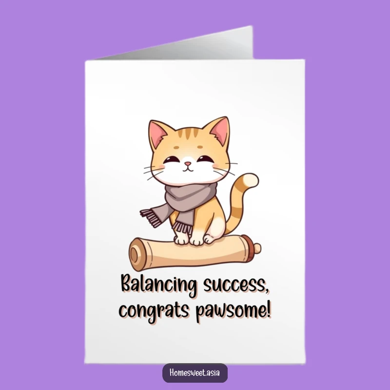 Free Printable Cat Card: Scarfed Scroll Congratulations Downloadable Style