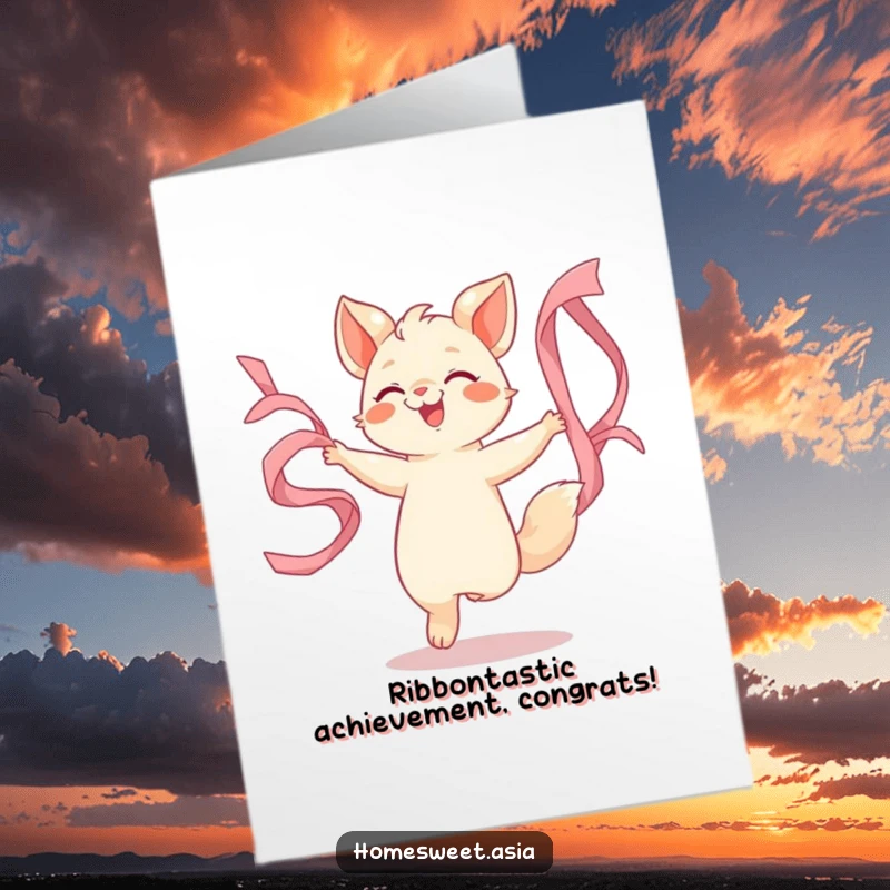 Funny Free Printable Congratulations card: an animal character gracefully dancing with flowing silk ribbons.