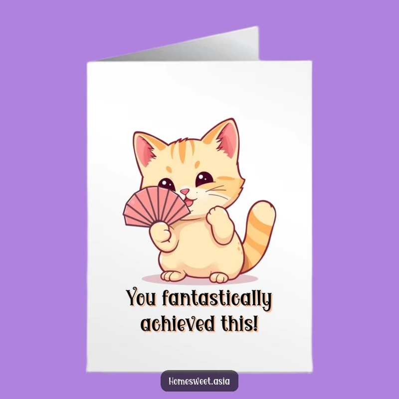 Free Printable Cat Card: Waving Fan Congrats Downloadable Cheer