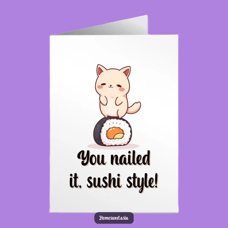 Free Printable Congrats Card: Sushi Roll Balancing Animal, Funny Downloadable Gift!