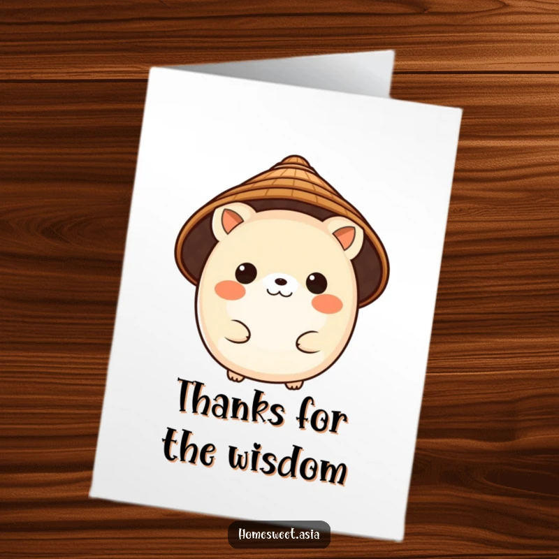 Funny Free Printable Thank You Card: A charming, round animal character wearing a traditional conical hat, offering thanks.