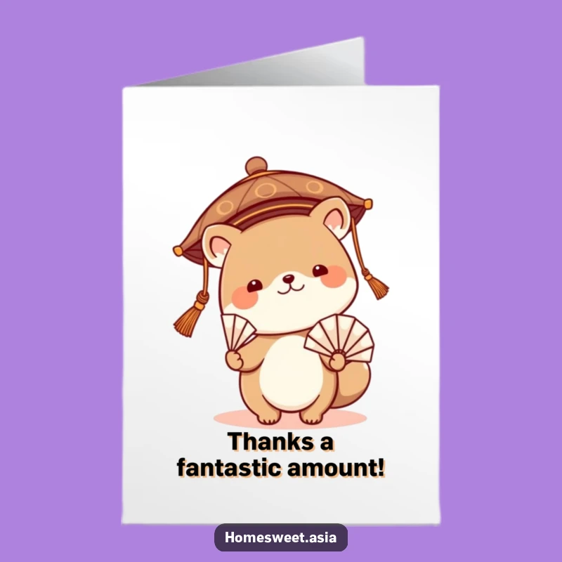 Charming Free Printable Thank You Card: Asian Hat Animal Fan Waving Downloadable