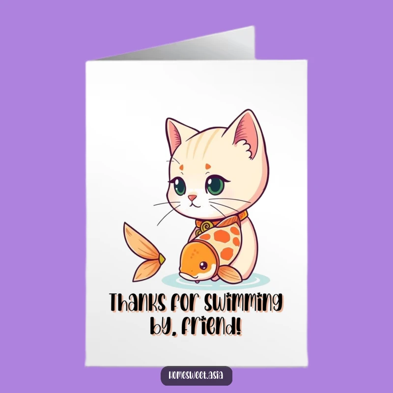Free Printable Cat Thank You Card: Koi Watcher Gratitude Downloadable Charm