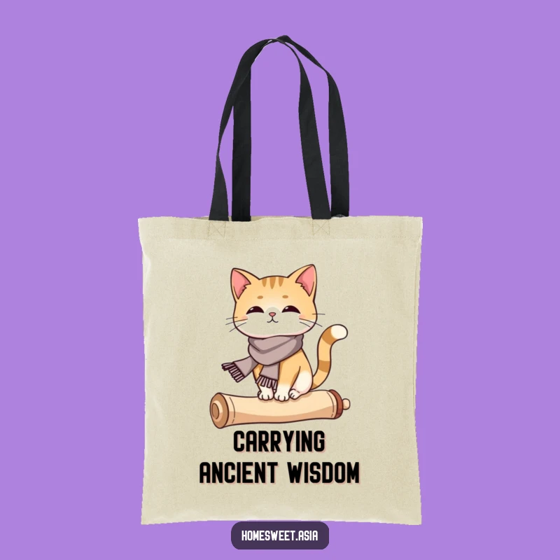 Chic Funny Cat Scroll Tote Bag: Carry Your Essentials with Sophisticated Humor