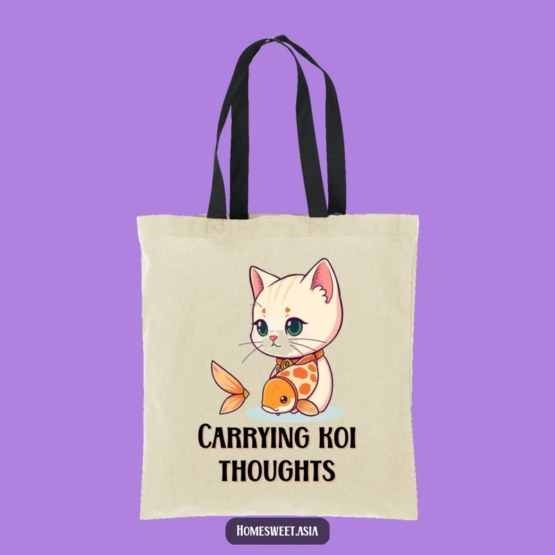 Elegant Funny Cat Koi Tote Bag: Carry Your Essentials with Serene Humor